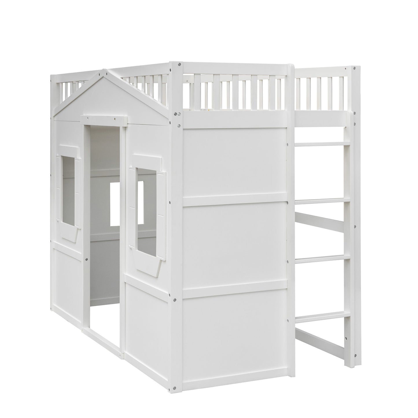Twin Size House Loft Bed With Ladder - White