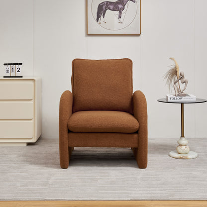 Modern Sherpa Upholstered Accent Chair, Comfortable Living Room Armchair, Lounge Chair For Bedroom, And Office - Orange