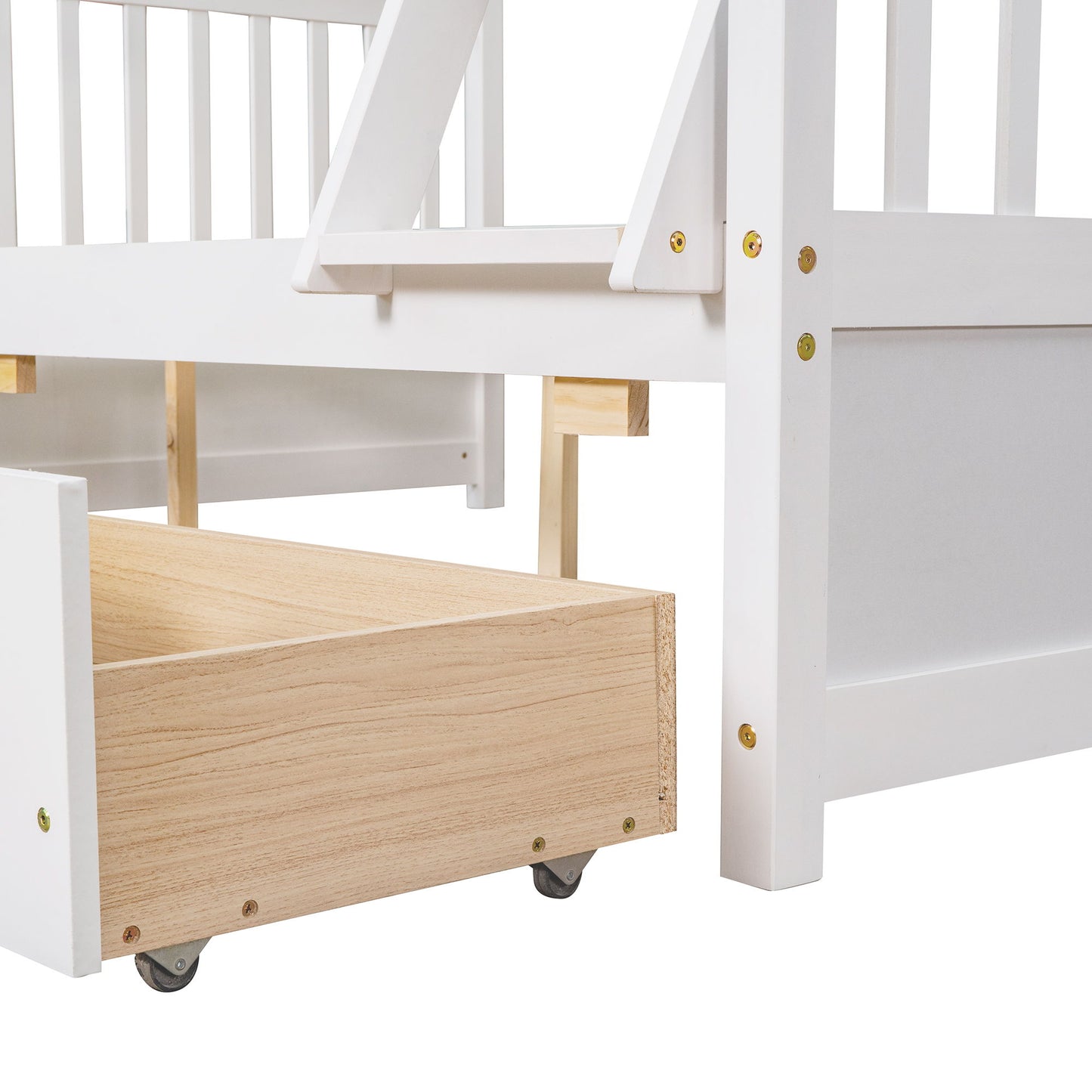 Twin Over Full Bunk Bed With Ladders And Two Storage Drawers - White