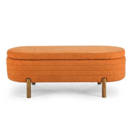 Stylish Ottoman Oval Storage Bench With Rubber Wood Legs - Orange