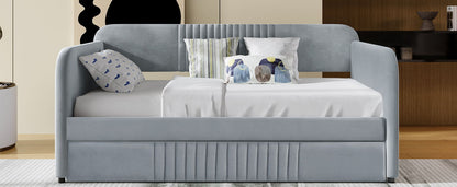 Upholstered Daybed Sofa Bed Twin Size With Trundle Bed And Slat - Gray