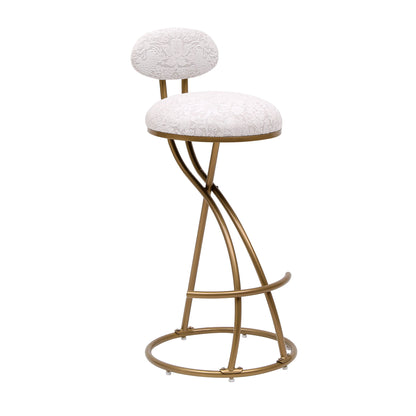 Modern S Shaped Bar Stools (Set of 2) With Backrest Floral Print Upholstered Dining Chairs Counter Height For Kitchen Island - Gold & White Print