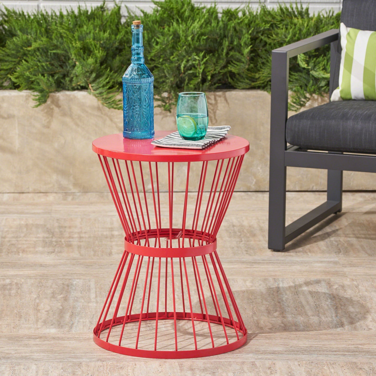 Lassen - Modern Red Iron Side Table With Hourglass Design - Red