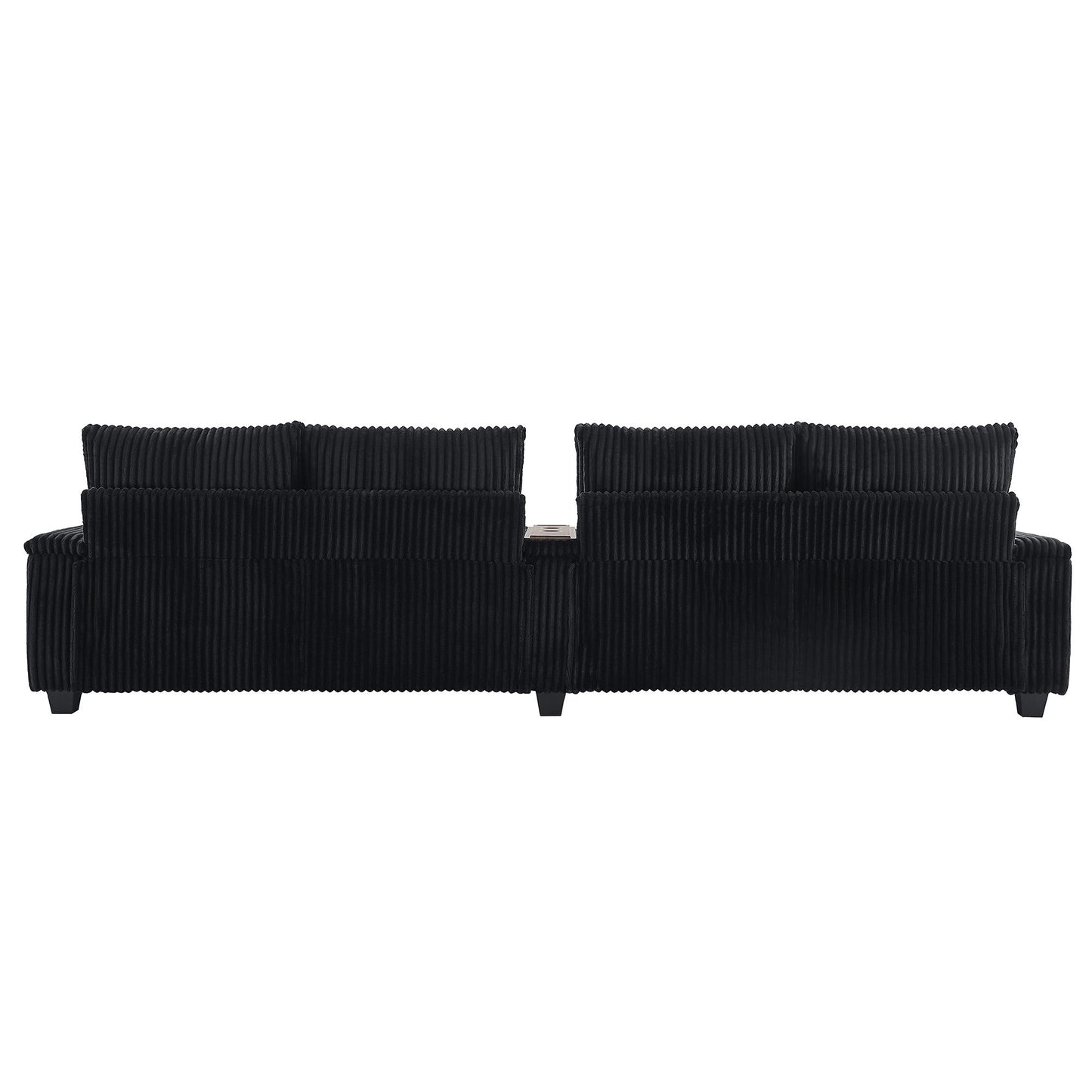 Modern 4 Seater Corduroy Sofa Couch With USB Ports And Hidden Storage - Black