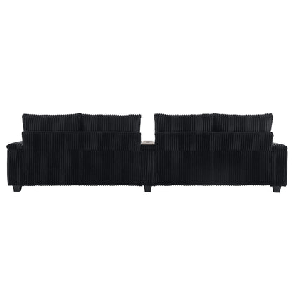 Modern 4 Seater Corduroy Sofa Couch With USB Ports And Hidden Storage - Black