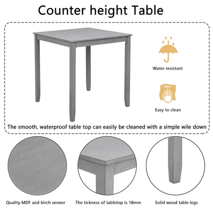 5 Piece Dining Table Set, Wooden Dining Square Table Set For 4, Counter Height Kitchen Table Set With Square Table And 4 Upholstered Chairs For Small Space - Gray