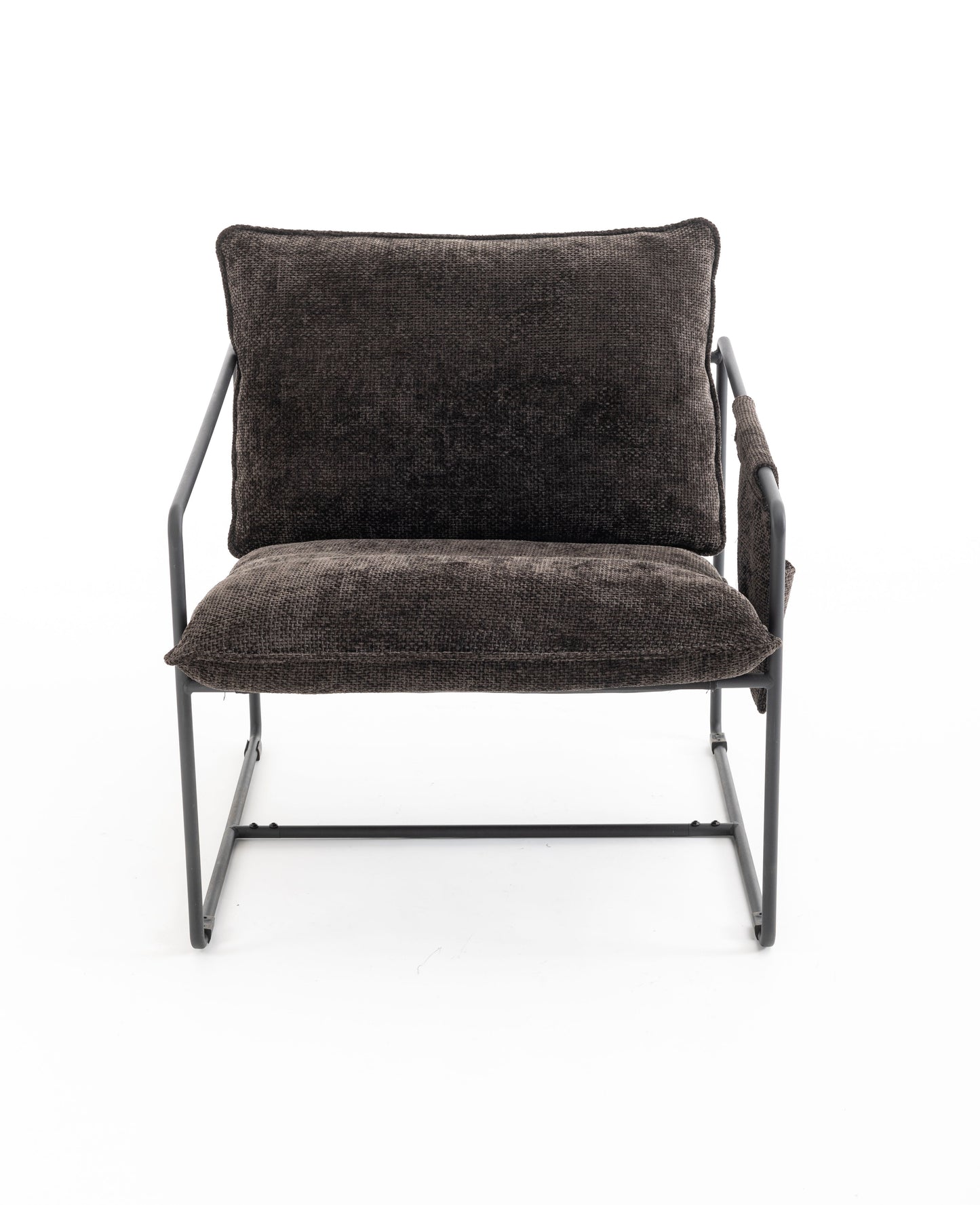 Upholstered Hanging Armchair With Arm Pocket Metal Frame (Set of 2), Crushed Foam Cushions And Skin-Friendly Braid For Living Room And Bedroom - Dark Gray