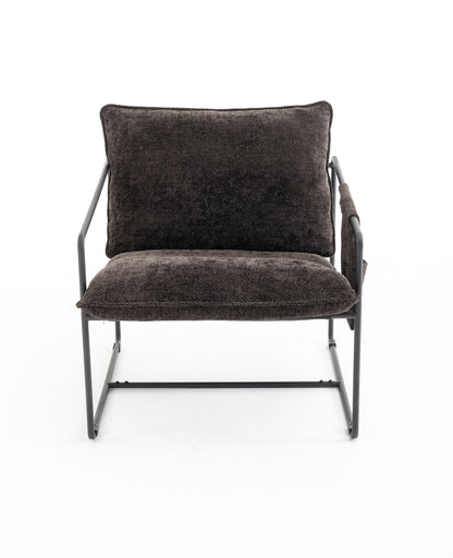 Upholstered Hanging Armchair With Arm Pocket Metal Frame (Set of 2), Crushed Foam Cushions And Skin-Friendly Braid For Living Room And Bedroom - Dark Gray