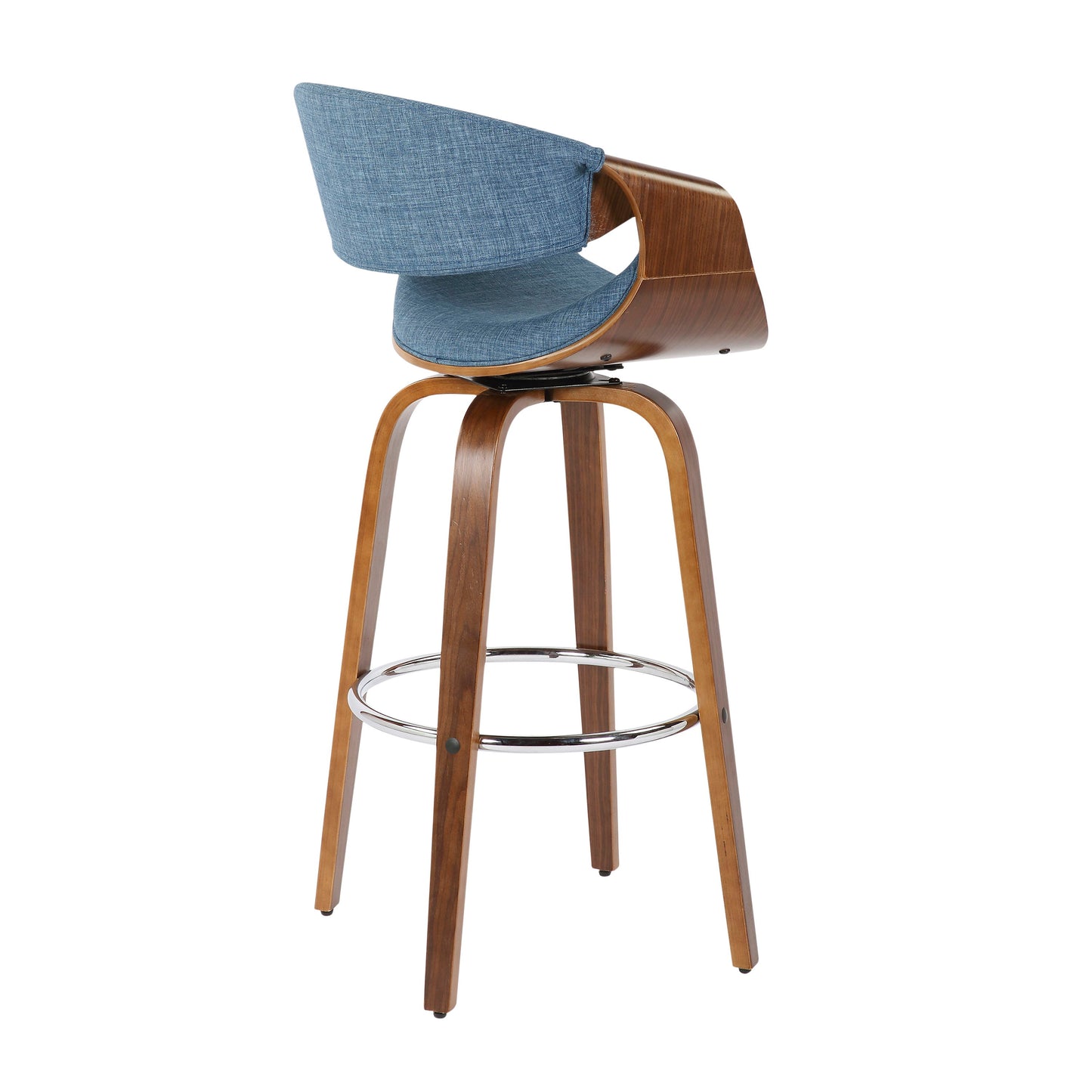 Curvini - Mid-Century Modern Barstool (Set of 2) - Walnut / Blue