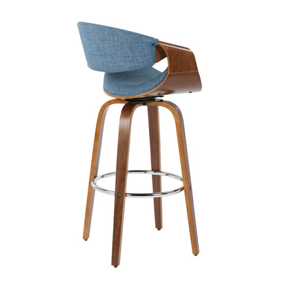 Curvini - Mid-Century Modern Barstool (Set of 2) - Walnut / Blue