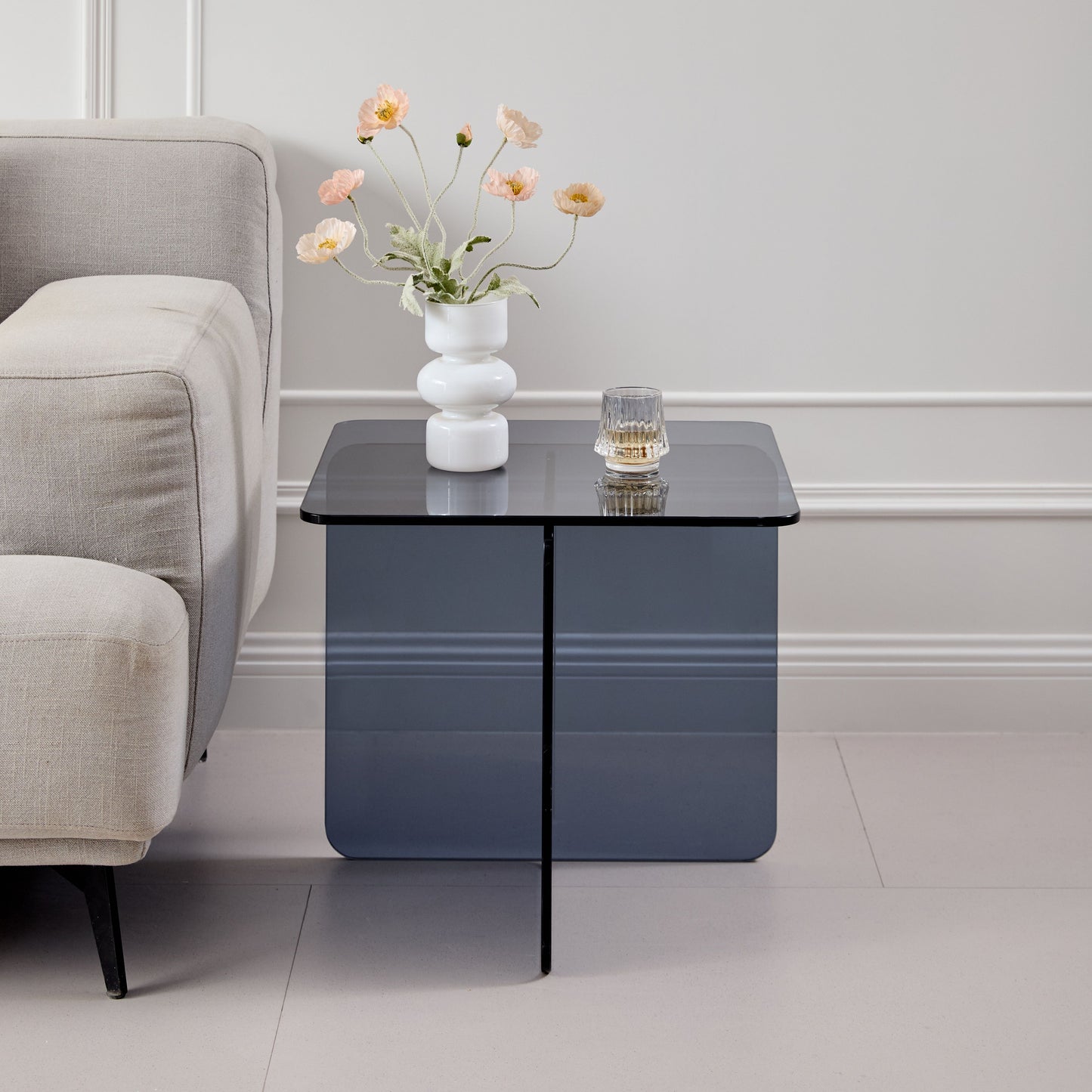 Tempered Glass Side Table, Multi Purpose Night Stand, Durable Transparent End Table - Smoke Gray