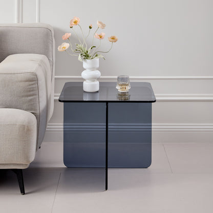Tempered Glass Side Table, Multi Purpose Night Stand, Durable Transparent End Table - Smoke Gray
