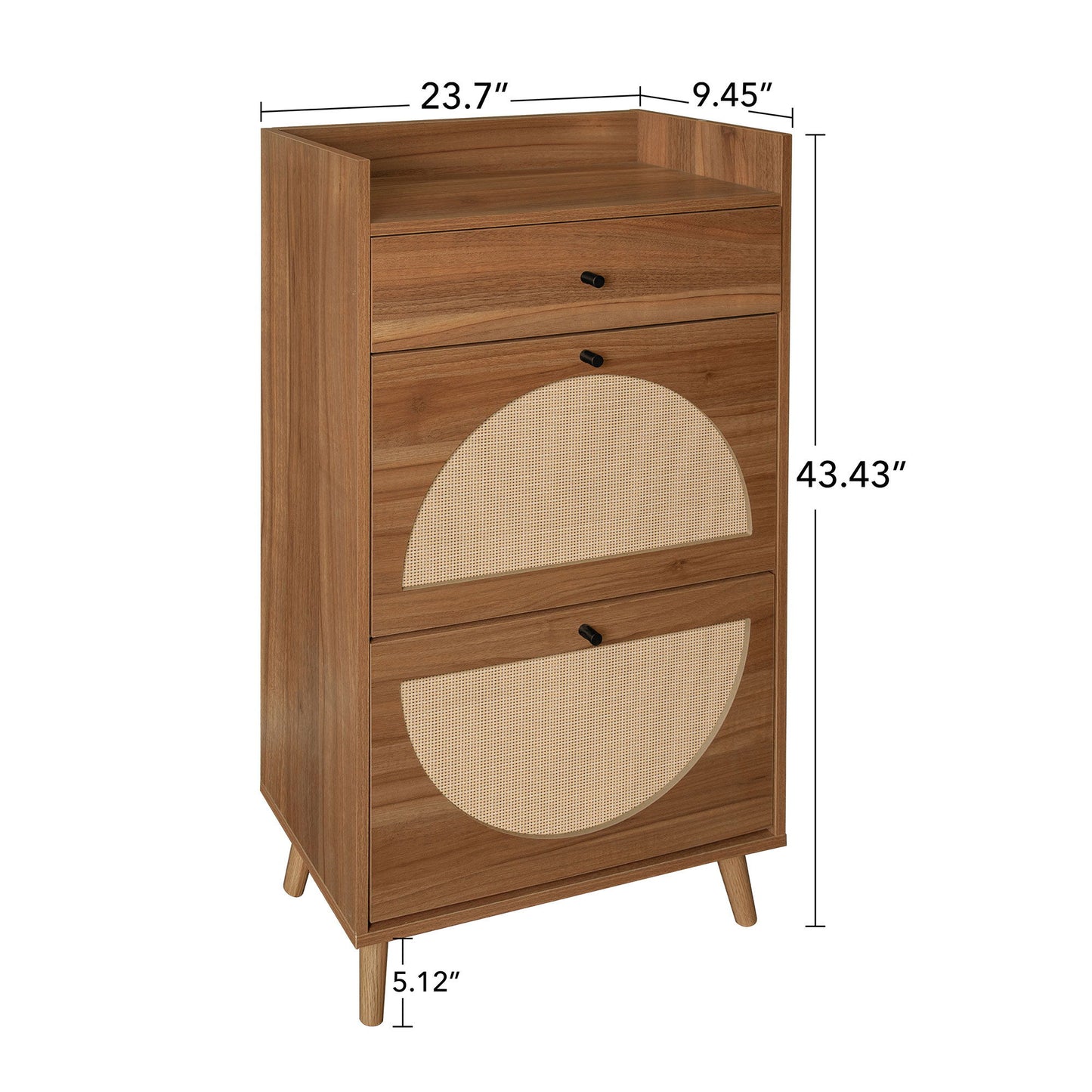 Allen - Rattan 2 Door 1 Drawer Cabinet Shoe Rack For Entrance, Double Layer - Walnut