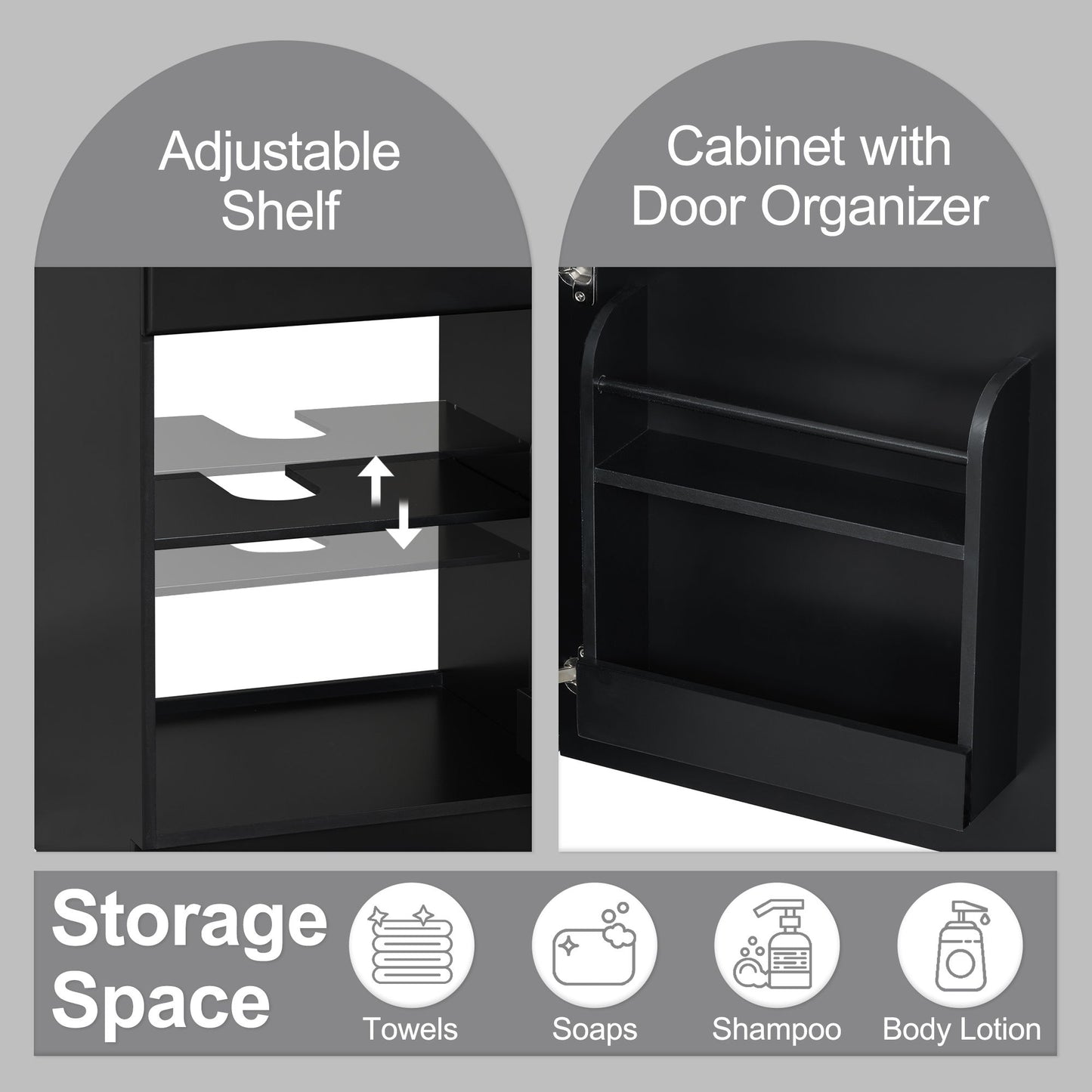20" Bathroom Vanity With Sink, Freestanding Cabinet With Door Shelf And Adjustable Shelf, And Ceramic Construction - Black