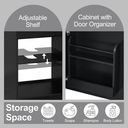 20" Bathroom Vanity With Sink, Freestanding Cabinet With Door Shelf And Adjustable Shelf, And Ceramic Construction - Black