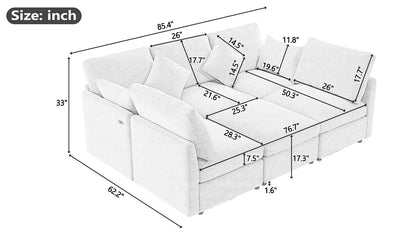 Sectional Sofa Modular Sofa U - Shaped Sofa Couch Sofa Bed L - Shaped Sofa With A Movable Ottoman And Two USB Ports For Living Room - Light Gray