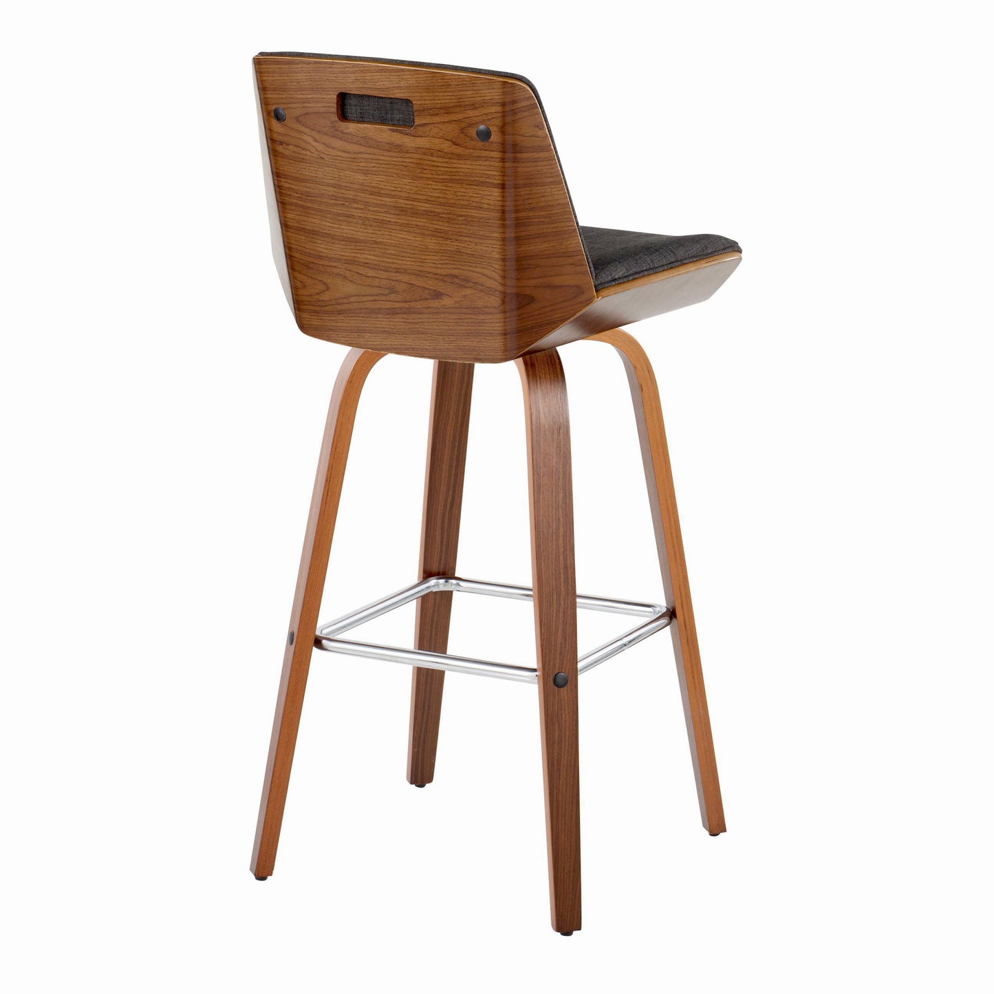 Corazza - Mid-Century Modern Fixed Height Barstool With Swivel With Square Footrest (Set of 2) - Walnut / Charcoal