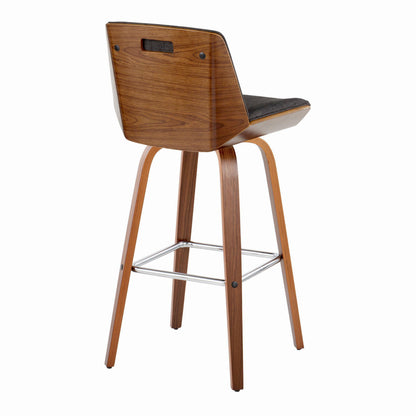 Corazza - Mid-Century Modern Fixed Height Barstool With Swivel With Square Footrest (Set of 2) - Walnut / Charcoal