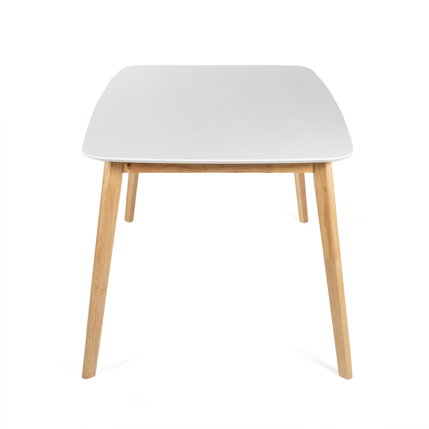Dining Table With Splayed Rubberwood Legs & Faux Wood Tabletop, Mid Century Modern - White Oak
