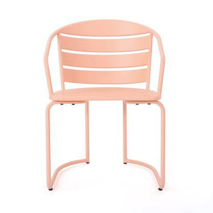 Outdoor Metal Seating Set With Coffee Table And 2 Chairs - Pink - Coral
