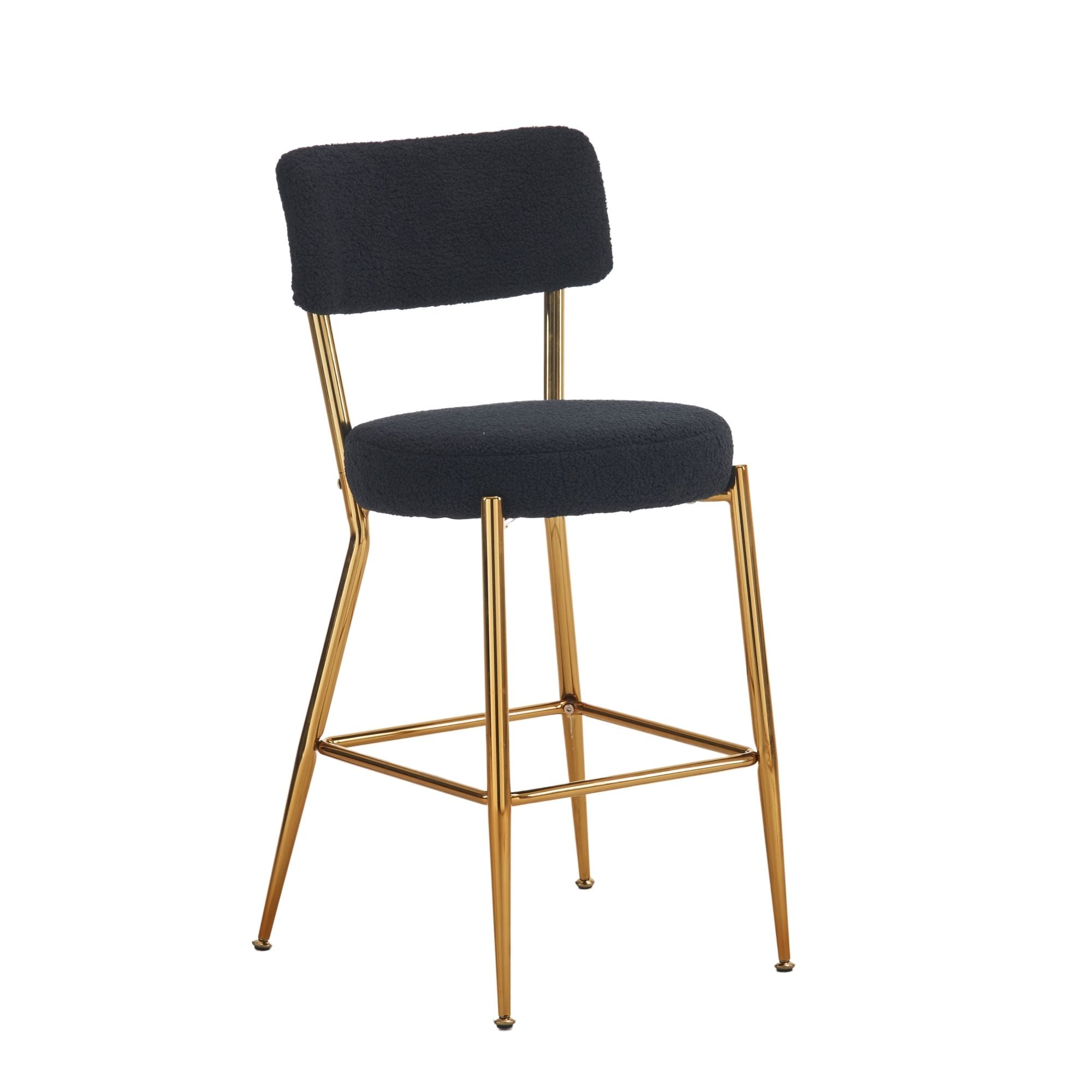 Modern Teddy Fabric Upholstered Bar Stools (Set of 4) - Black / Gold