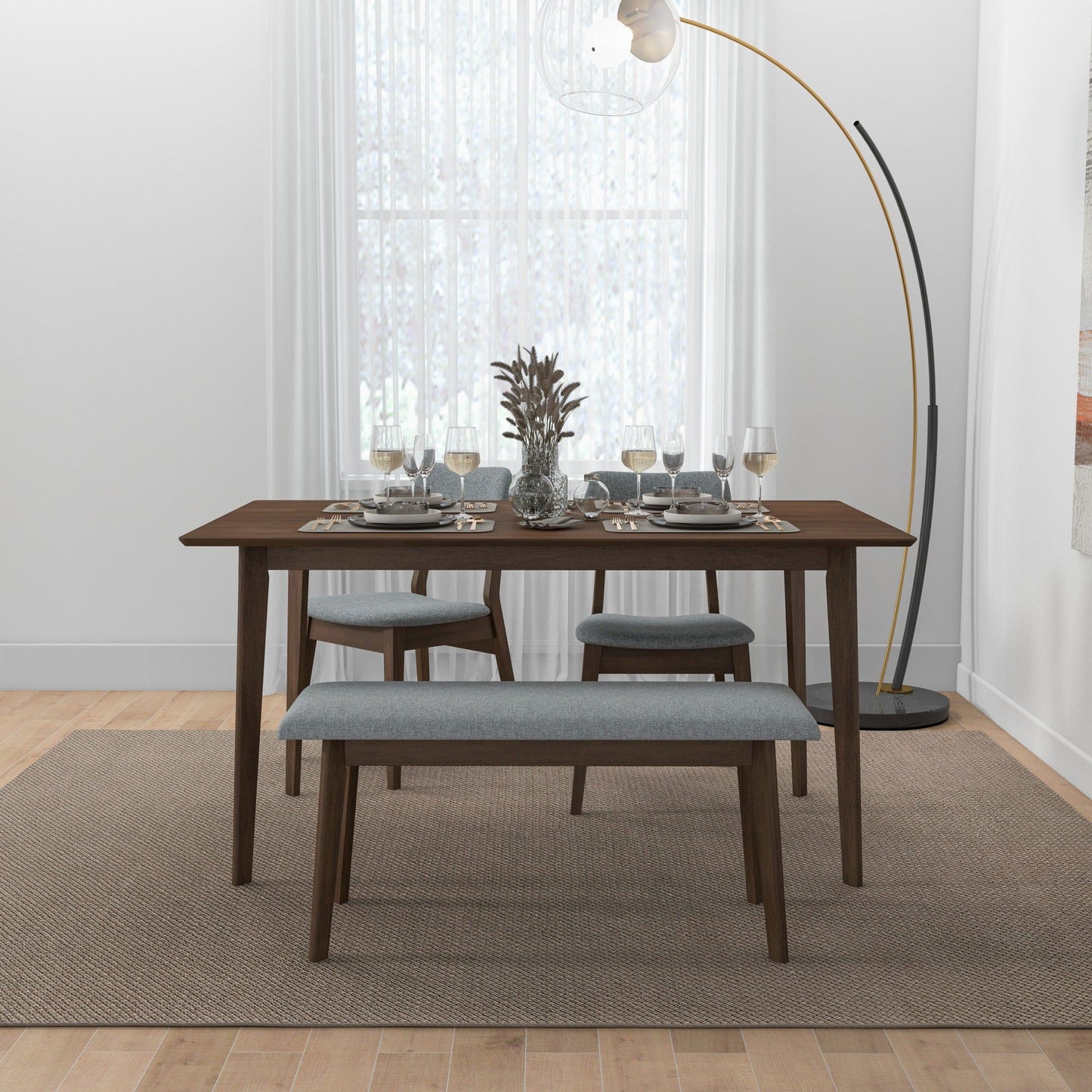 Carlos-Upholstered Solid Wood Bench - Gray