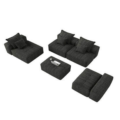 Modern Oversized Modular Sectional Sofa, Sparkling Chenille Fabric Soft Cushion Sofa With 6 Pillows, 6 Pieces Diy Combination Tufted Sofa, No Assembly Required - Black