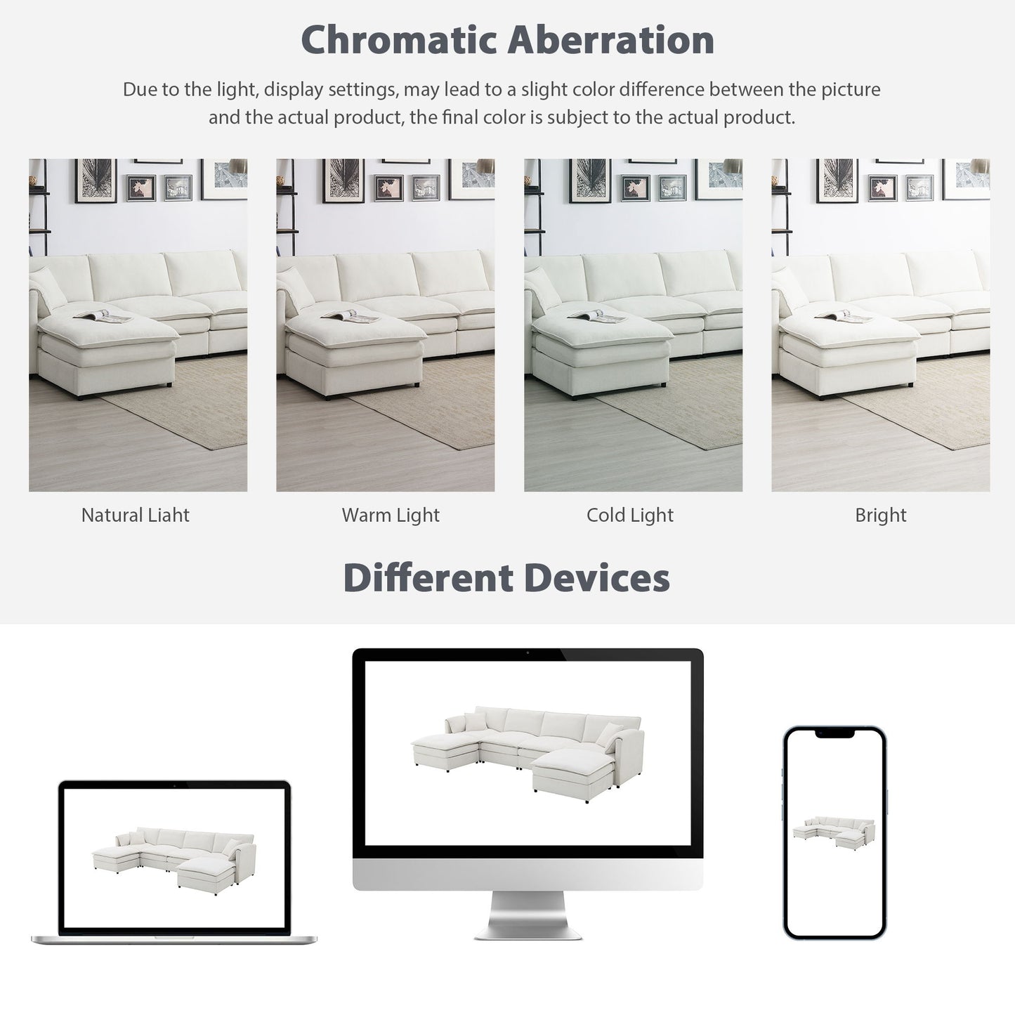 Chenille Modular Sectional Sofa, U Shaped Cloud Couch Set With Double Cushions, 6 Seat Sleeper Sofa Bed With Ottomans, Oversized Indoor Furniture - Cream