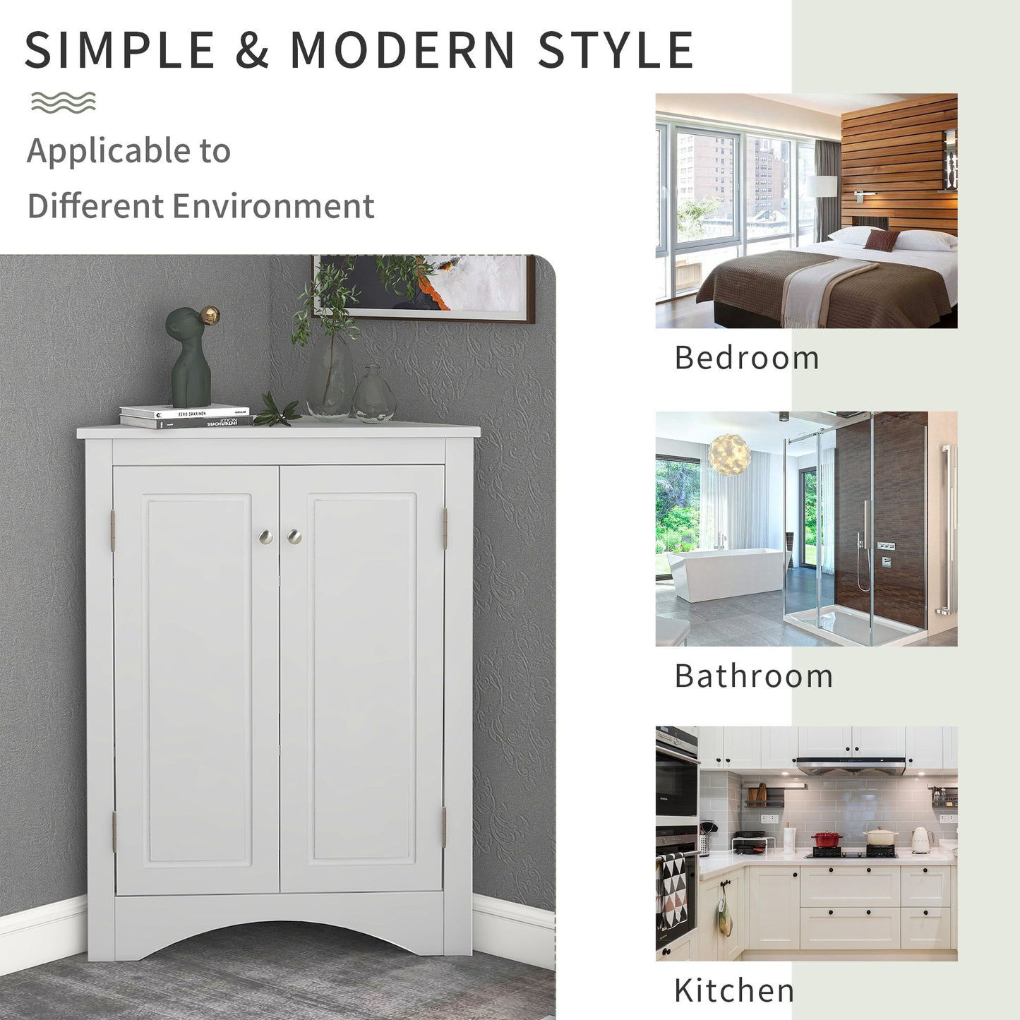 Triangle Bathroom Storage Cabinet With Adjustable Shelves, Freestanding Floor Cabinet For Home Kitchen - White