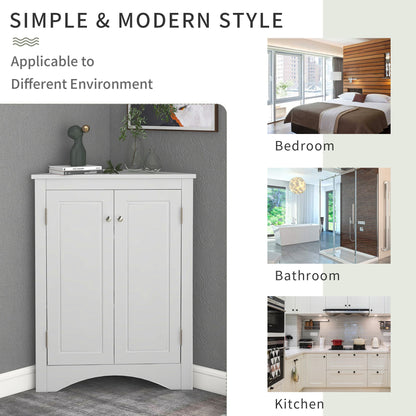 Triangle Bathroom Storage Cabinet With Adjustable Shelves, Freestanding Floor Cabinet For Home Kitchen - White