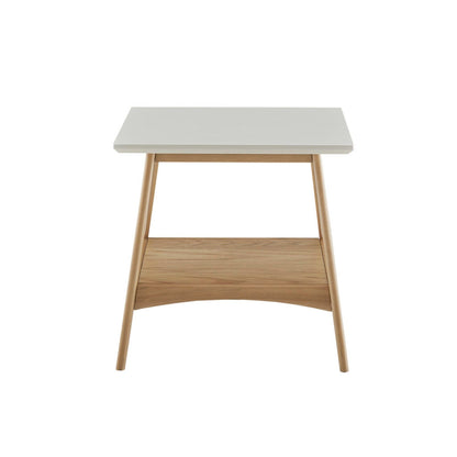 Mid - Century End Table With Storage Shelf - Off White / Natural