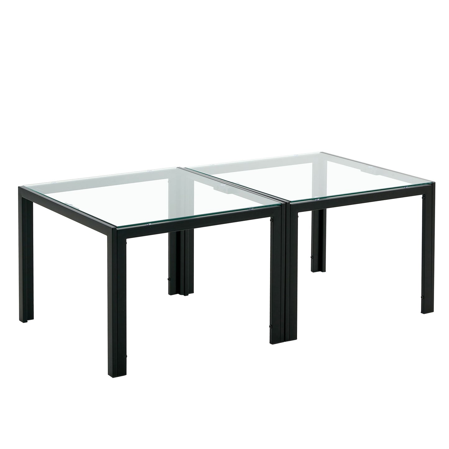Coffee Table (Set of 2), Square Modern Table With Tempered Glass Finish For Living Room - Transparent / Black