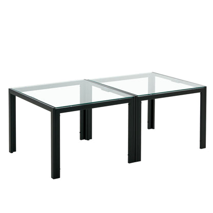 Coffee Table (Set of 2), Square Modern Table With Tempered Glass Finish For Living Room - Transparent / Black