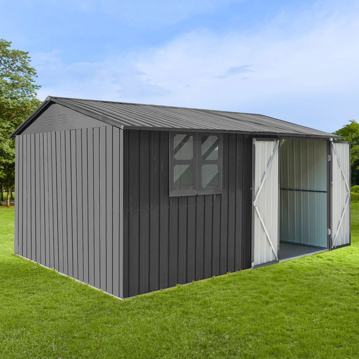 10'x12' Garden Sheds Outdoor Storage Sheds With Window - Gray