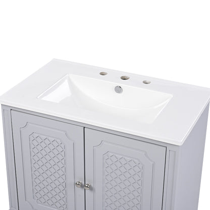 Vintage Style 30" Bathroom Vanity With Sink, Multi Functional Storage, Soft Closing Door - Gray