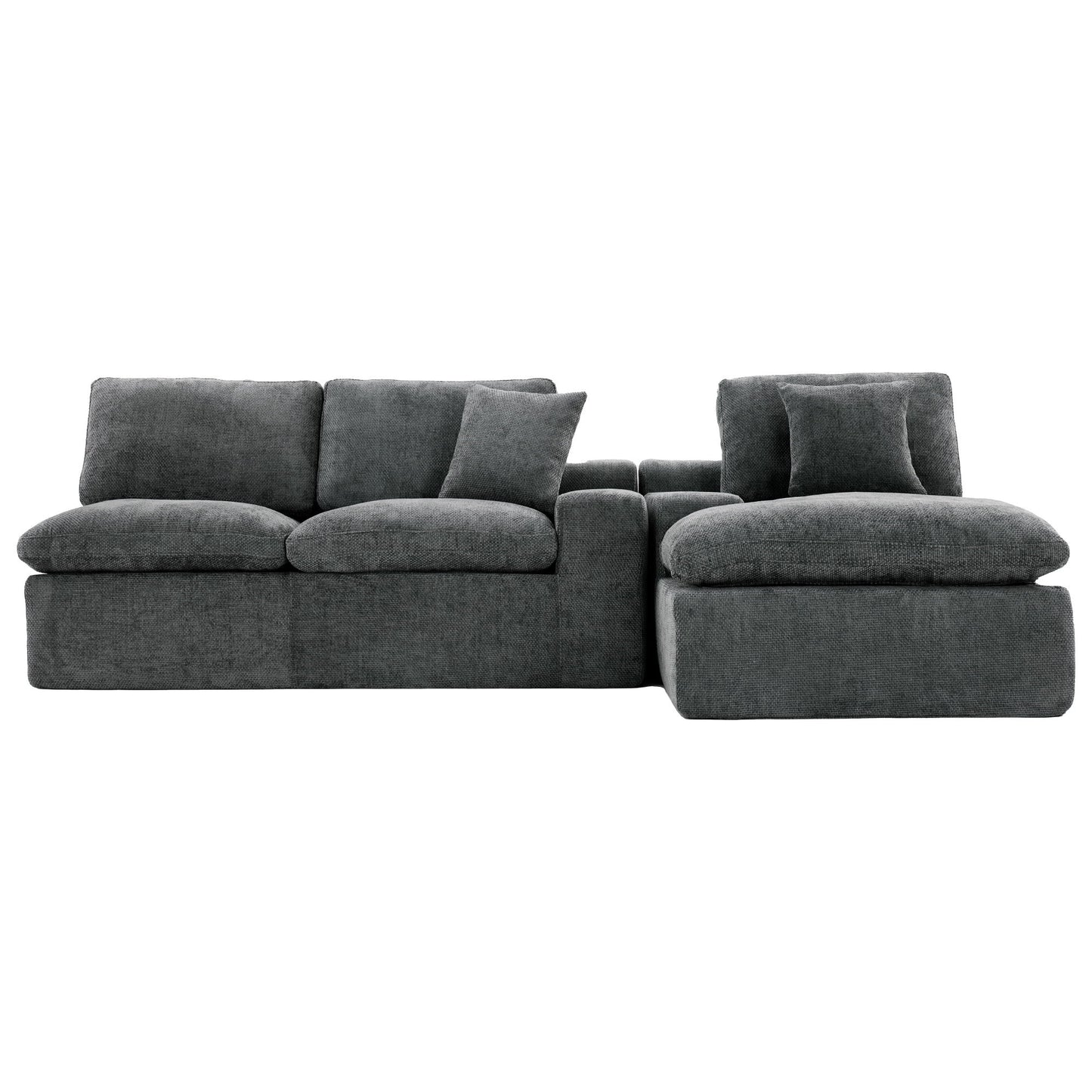 Cloud Sectional Sofa Upholstered Sofa Couch With Double-Layer Cushion And Side Pockets, Free Combined Sectional Sofa Full Compressed Sofa For Living Room - Gray