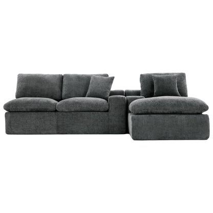 Cloud Sectional Sofa Upholstered Sofa Couch With Double-Layer Cushion And Side Pockets, Free Combined Sectional Sofa Full Compressed Sofa For Living Room - Gray