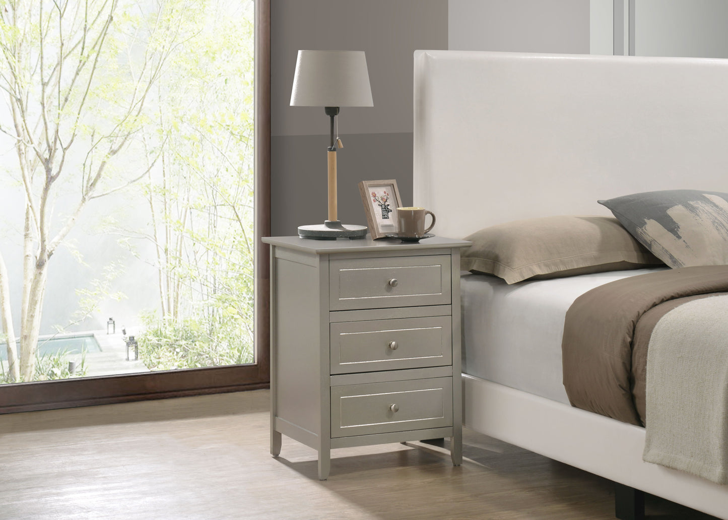 Transitional Nightstand For Bedrooms - Silver Champagne