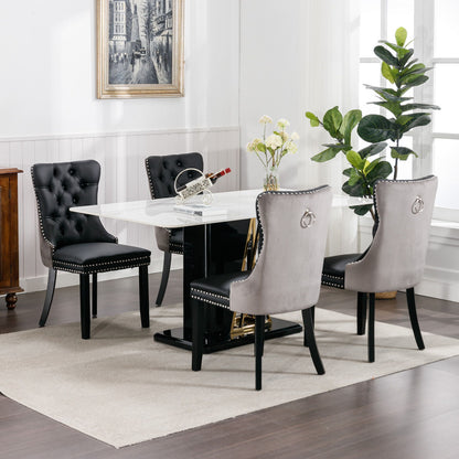 Nikki - Modern, High-End Tufted Solid Wood Contemporary And Velvet Upholstered Dining Chair With Wood Legs Nailhead Trim (Set of 2) - Black / Gray