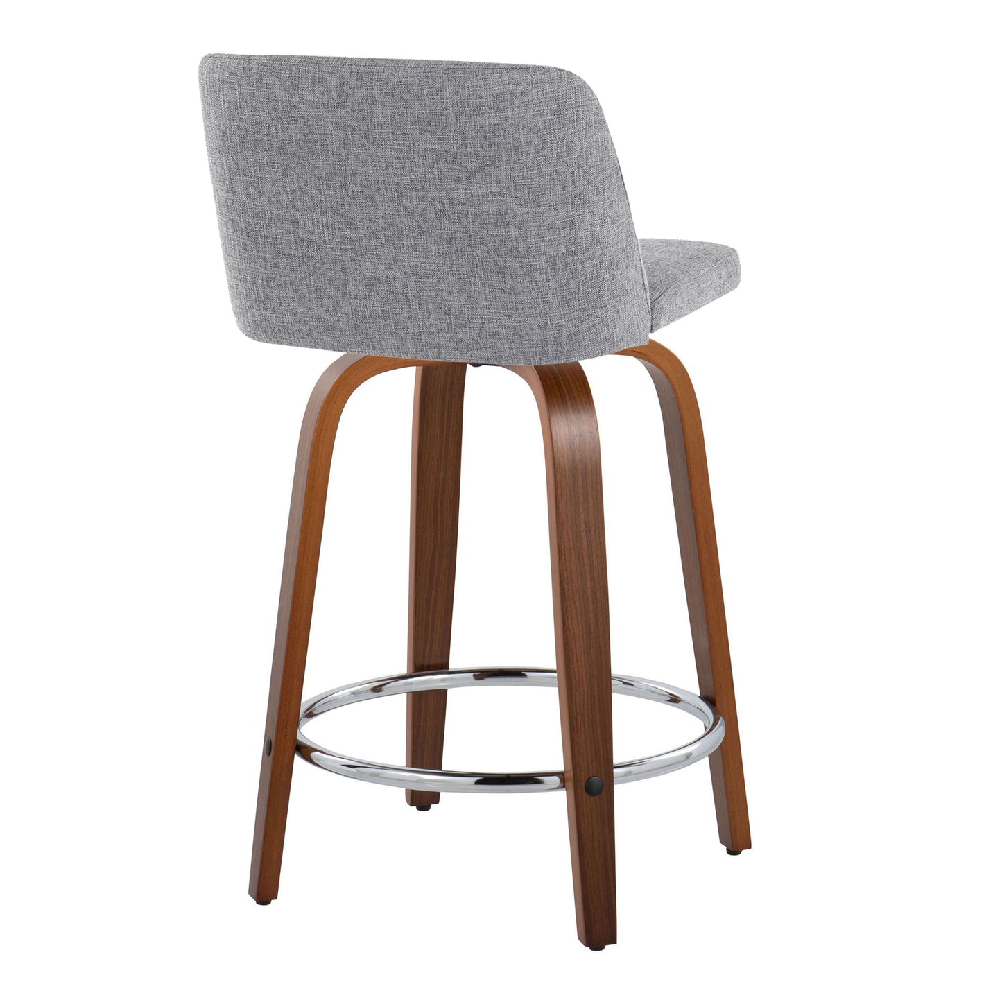 Toriano - Mid-Century Modern Fixed Height Counter Stool & Swivel And Round Footrest (Set of 2) - Walnut / Gray