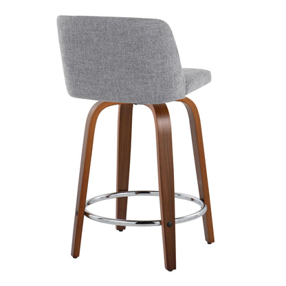 Toriano - Mid-Century Modern Fixed Height Counter Stool & Swivel And Round Footrest (Set of 2) - Walnut / Gray