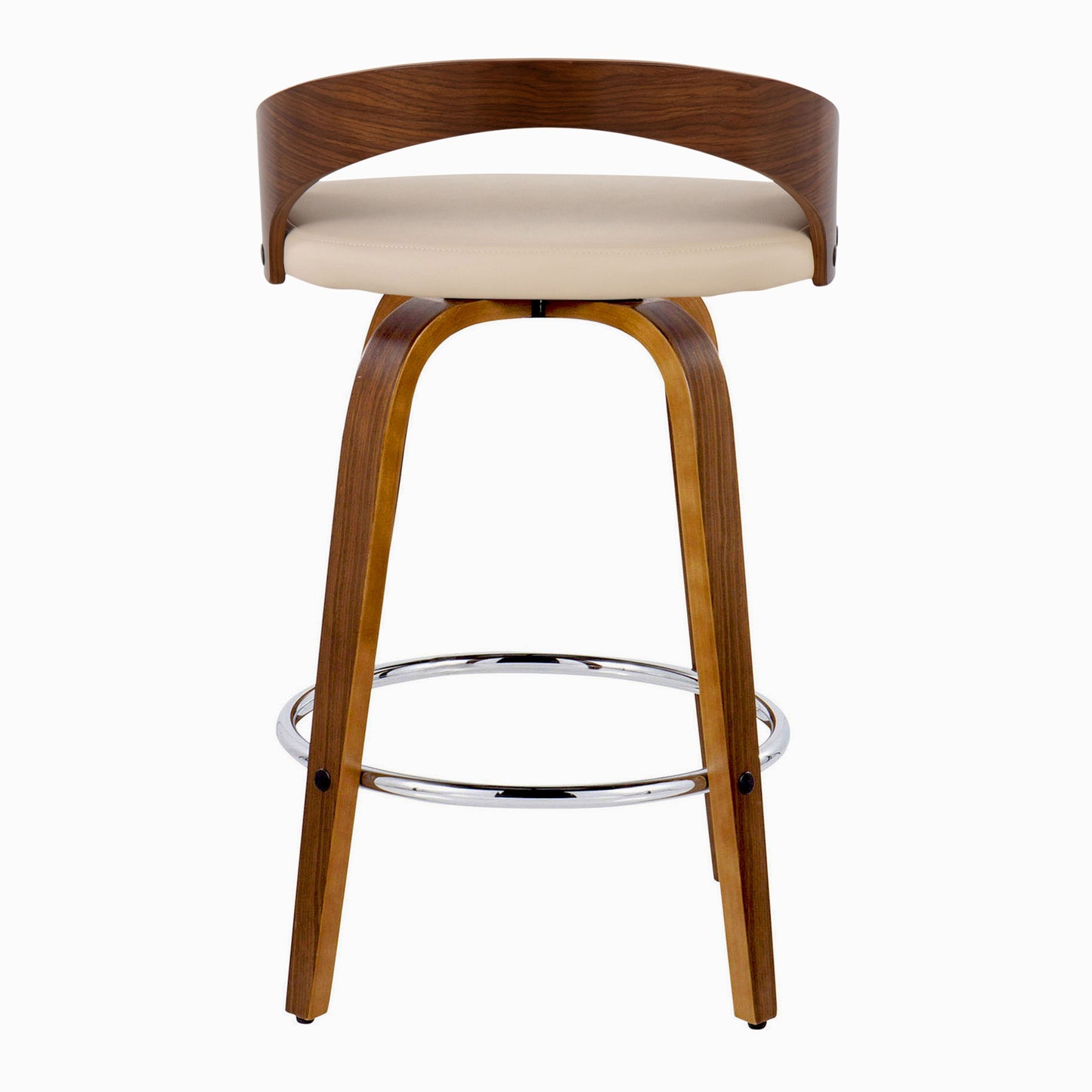 Grotto - Mid-Century Modern Fixed Height Counter Stool With Swivel With Round Footrest (Set of 2) - Walnut / Cream