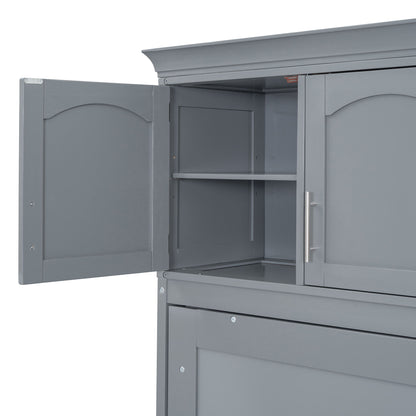 Queen Size Murphy Modern Bed With Top Cabinets For Space Saving And Comfort - Gray