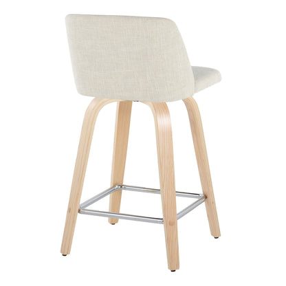 Toriano - Contemporary Fixed Height Counter Stool Swivel With Square Footrest (Set of 2) - Natural / Cream