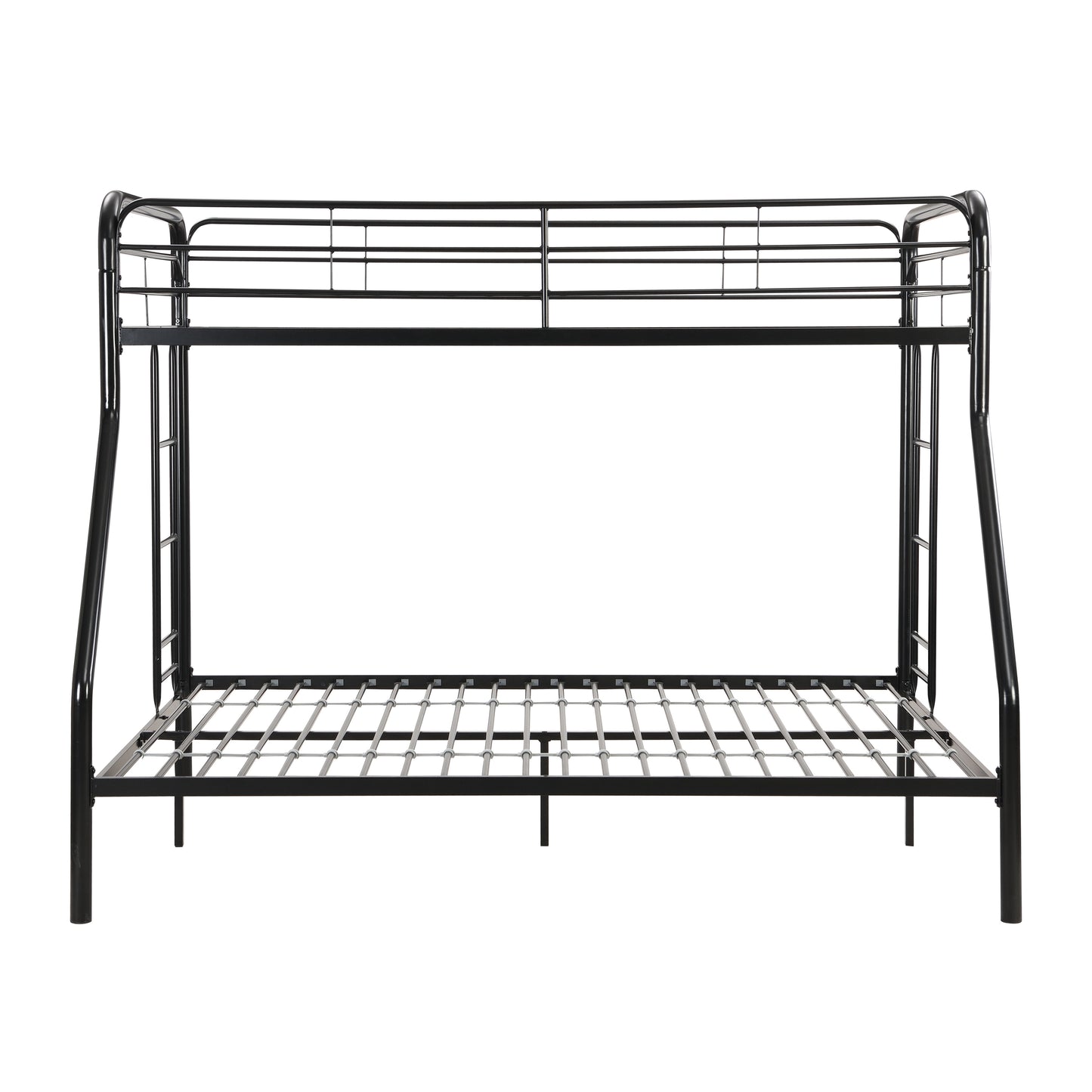 Modern Twin Over Full Metal Bunk Bed With Trundle And Dual Side Ladder And Metal Design - Black / Brown