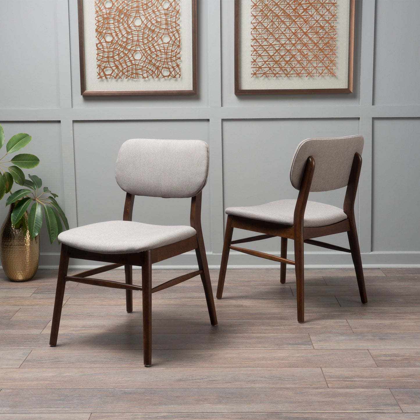 Mid Century Modern Upholstered Dining Chairs With Splayed Rubberwood Legs (Set of 2) - Light Gray