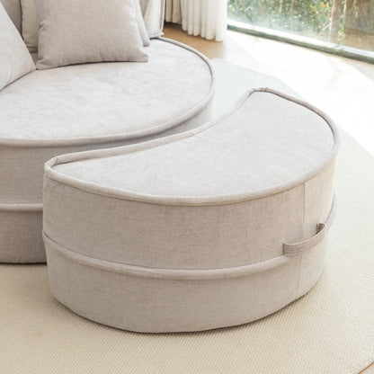 Modern Oversized Round Barrel Accent Chair With Ottoman - Velvet Upholstered Lounge Armchair With 5 Pillows For Living Room Or Bedroom - Gray