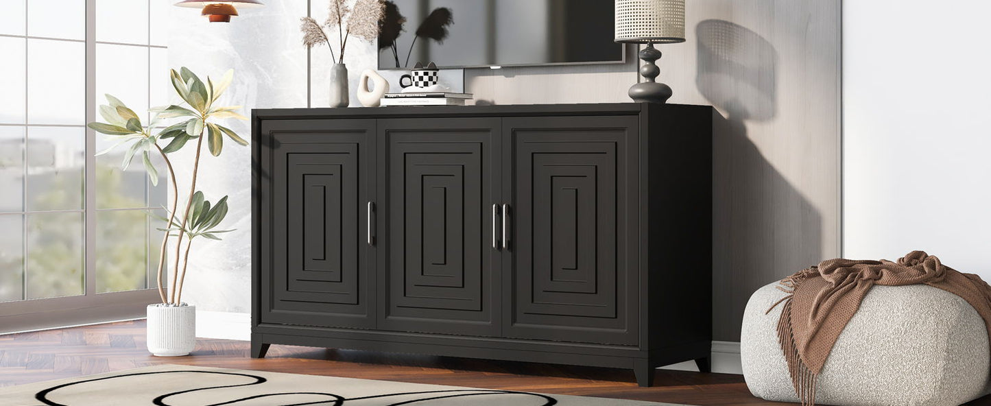 TV Stand For TVs Up To 65", Modern Entertainment Center Media Console Cabinet With 2 Spacious Storage Space, Solid Wood Legs For Living Room - Black