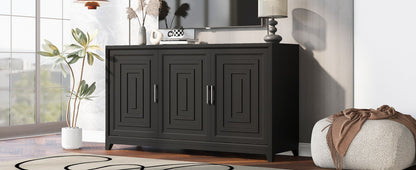 TV Stand For TVs Up To 65", Modern Entertainment Center Media Console Cabinet With 2 Spacious Storage Space, Solid Wood Legs For Living Room - Black