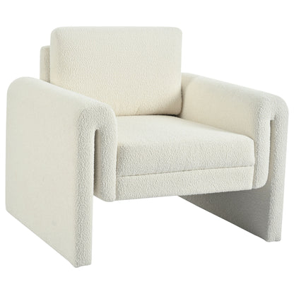Modern Boucle Upholstered Accent Chair Luxurious Comfort & Sturdy Support, Solid Wood Frame - Ivory